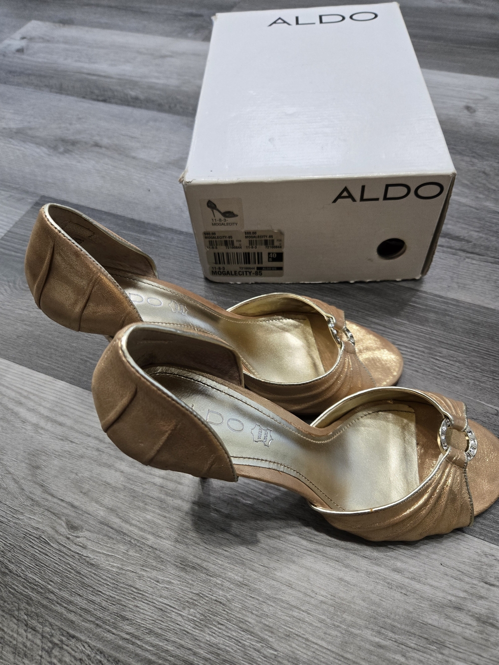 ALDO Women's Gold Open-Toe D'Orsay High Heels Size 40 - Picture 6 of 8